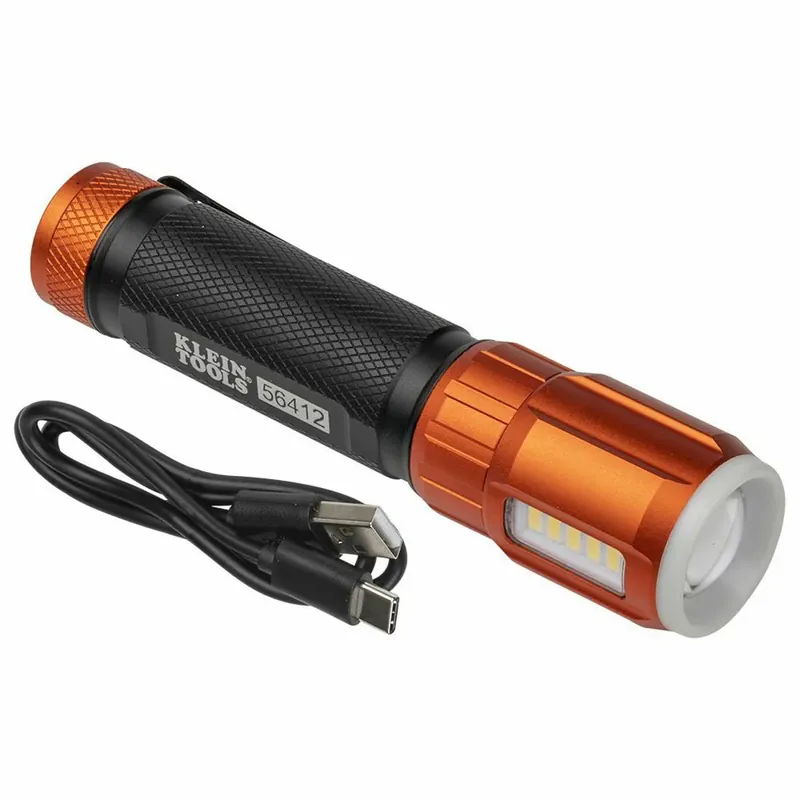 Klein Tools 56412 Rechargeable LED Flashlight with Worklight, 500 Lumens, USB Charging Cable