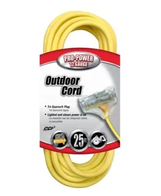 Coleman Cable 04187 Coleman Tri-Source Multi-Outlet Extension Cord,12/3 SJTW,L 25',Yellow