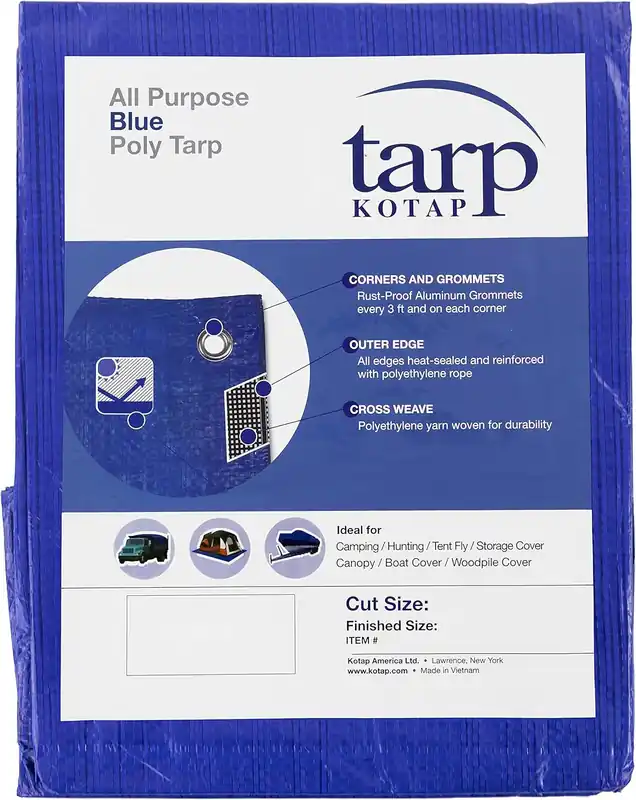 SK0282992-US20260702-105043-0 Kotap TRA1220 12 x 20 Ft. All-Purpose Multi-Use Protection/Coverage 5-mil Poly Tarp, Waterproof, Blue, 1-Pack - Image 1