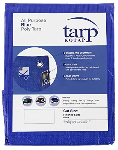 Kotap TRA1620 All-Purpose Multi-Use Protection Coverage 5-mil Poly Tarp Waterproof Blue 16 x 20-Foot