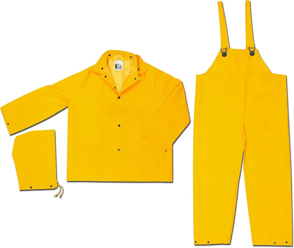 MCR Safety 2003X4 Classic PVC/Polyester 3-Piece Rainsuit with Attached Hood Yellow 4X-Large