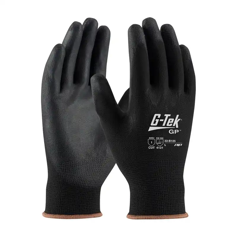 Pip 33-B125/M G-Tek Gloves, Coated Palm & Fingers On Black, M