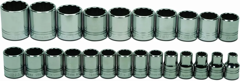 Williams MSS-24RC 24-Piece 1/2-Inch Drive Metric Shallow 12 Point Socket Set