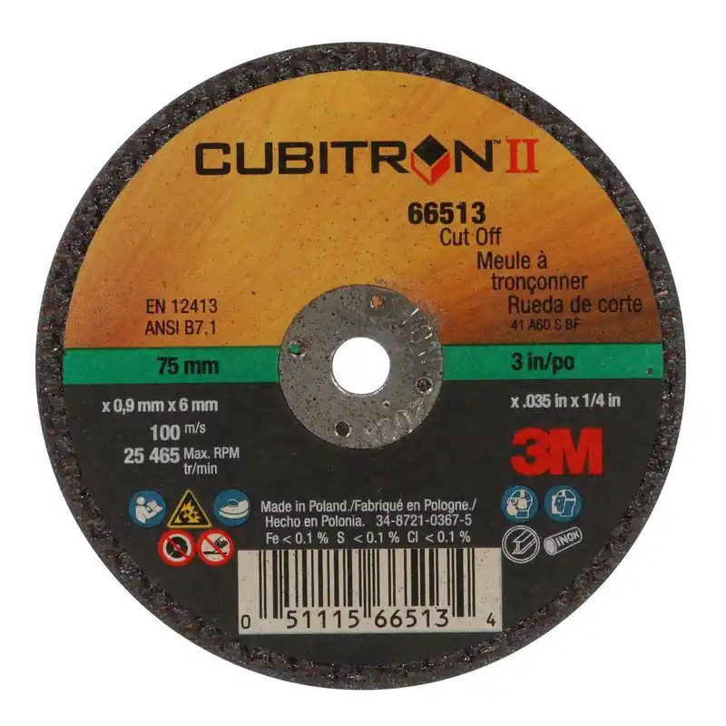 3M 710009477051115-66513  Cubitron II Cut-Off Wheel,Type 1,3"x0.035"x1/4", ID#/60440282329