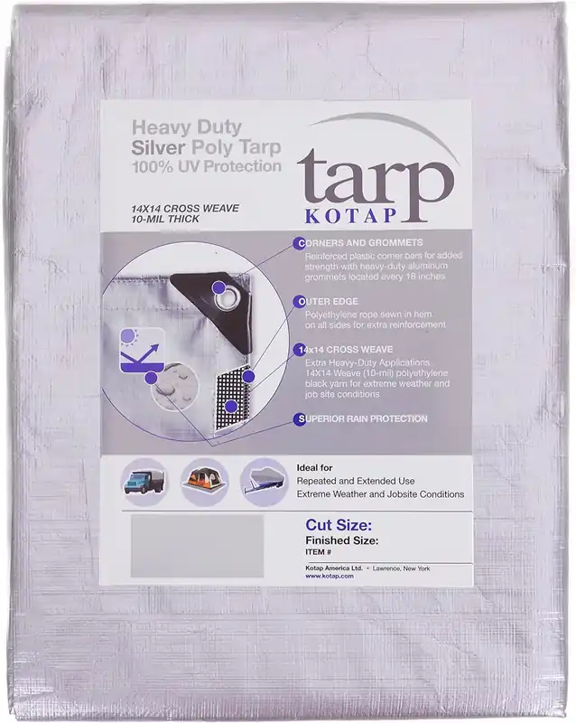 Kotap TRS2020 Heavy-Duty Protection/Coverage Tarp 20 x 20 Ft. Silver 10-mil