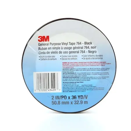 3M 70006281755 General Purpose Vinyl Tape 764 Black 2 in x 36 yd 5.0 mil