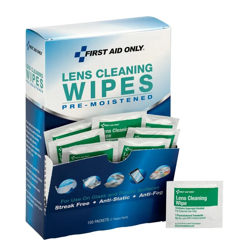 First Aid Only 90192 Premoistened Lens Cleaning Tissues - 100 Packet Box