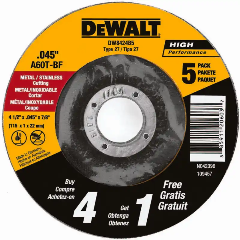DeWalt DW8424B5 4 -1/2"x.045"x7/8" THIN CUTTING WHL DCW 5