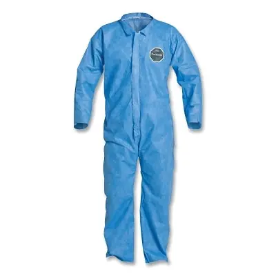 DuPont PB120SBULG002500 Proshield 10 Coverall Collar Open Wrists and Ankles Zipper Front Storm Flap Blue Large