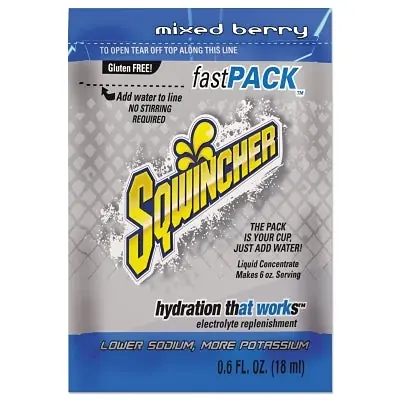 Sqwincher 159015300 Fast Pack Drink Mix Mixed Berry 0.6 fl oz Pack Yields 6 oz