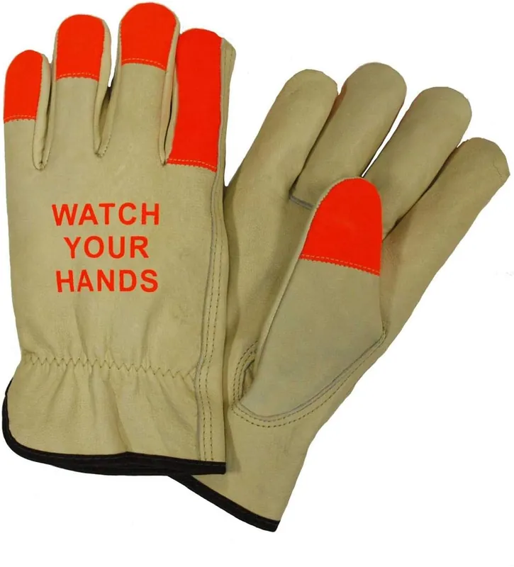 West Chester 990KOT/XXL Fluorescent Orange Finger Tips W/Logo Watch Your Hands - Grain Cowhide Keystone Thumb Driver Glove - Select Grade Dozen