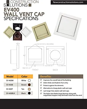 Construction Solutions EV-400W White wall vent cap with magnetized lid