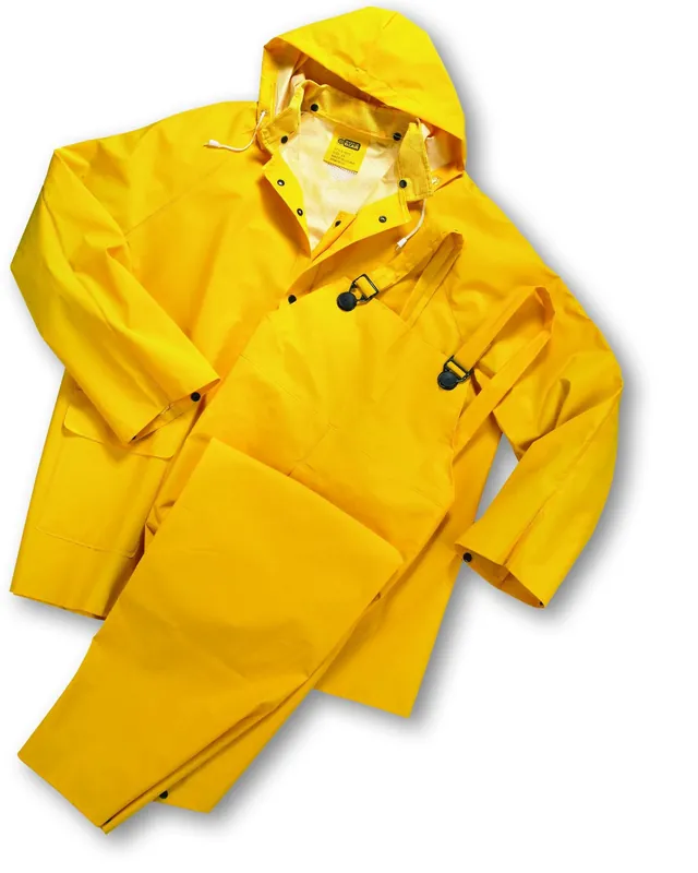 West Chester 4035/L Polyester Rain Suit 0.35 mm PVC Coating Large 3 Pieces with Jacket Removable Hood and Overall