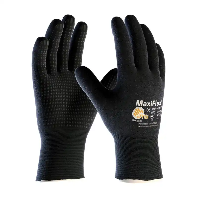 PIP 34-8745/M MaxiFlex Endurance, 15G Nylon, Full Coat Black MicroFoam Nitrile Dot, Pack of 12 Pairs