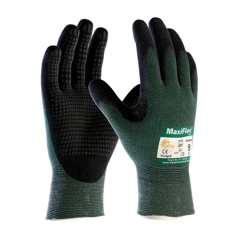 PIP 34-8443/S MaxiFlex Cut, Green Eng Yarn, Black Nitrile Dotted MicroFoam Grip, A2, Pack of 12 Pairs