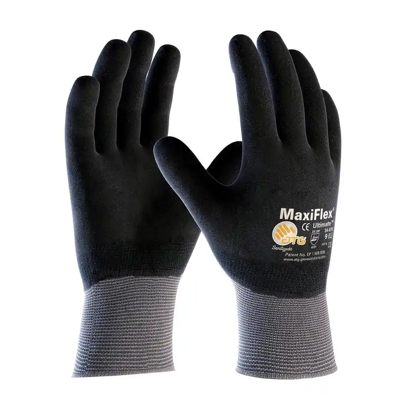 PIP 34-876/M MaxiFlex Ultimate, 15G Grey Nylon Shell, Full Coat Black MFoam Nitrile, Pack of 12 Pairs