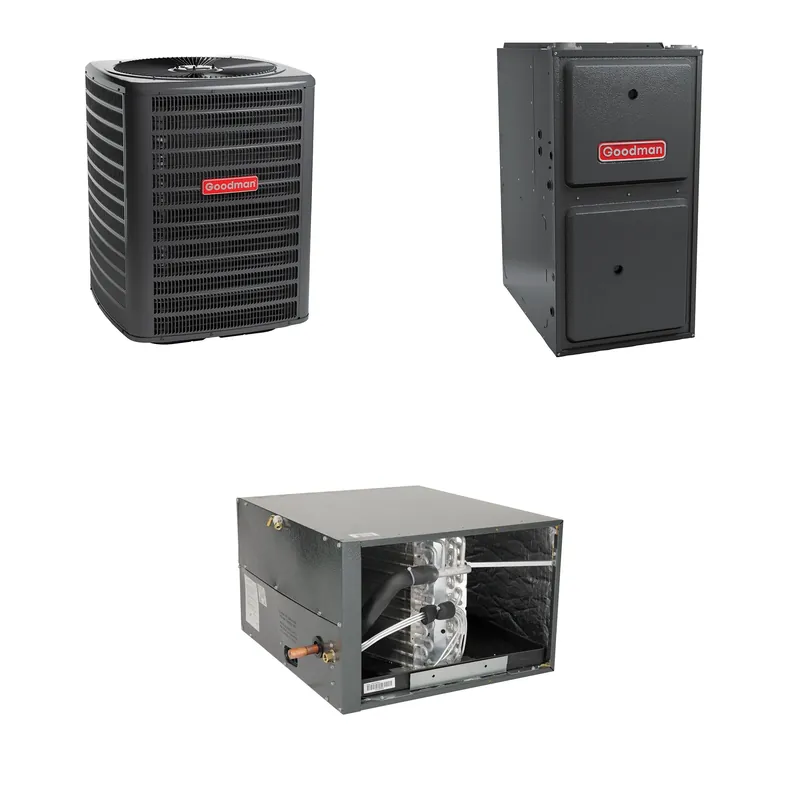 Goodman - 3.5 Ton Cooling - 120k BTU/Hr Heating - Air Conditioner + Multi Speed Furnace System - 13.5 SEER - 96% AFUE - Horizontal