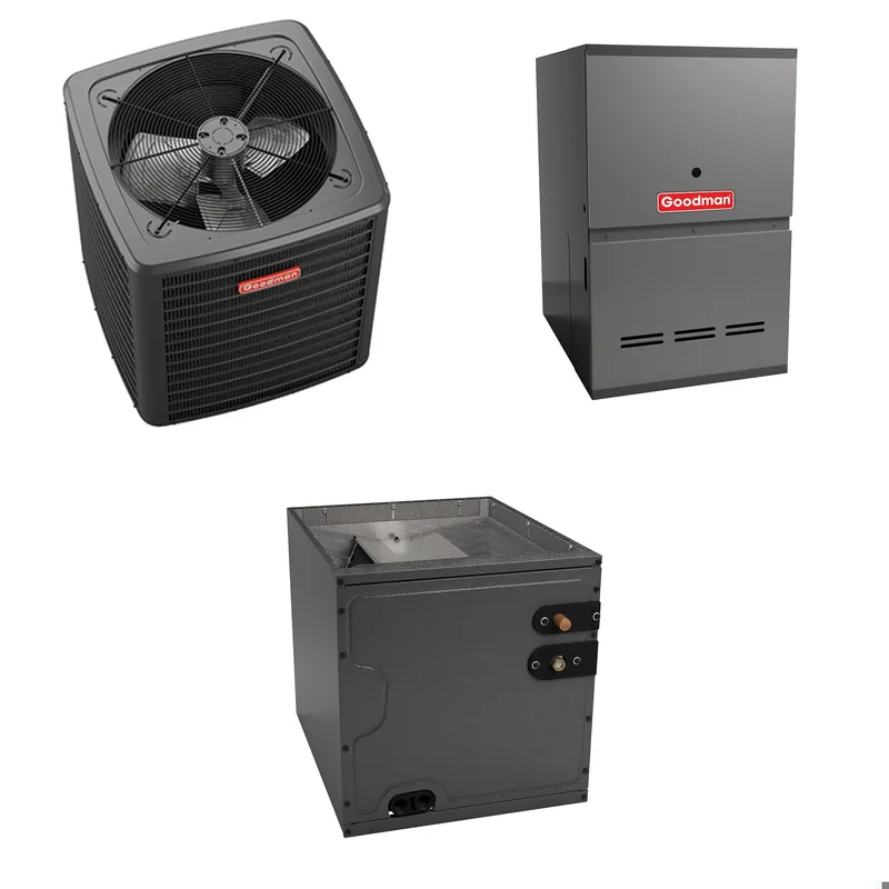 Goodman - 2.5 Ton Cooling - 60k BTU/Hr Heating - Air Conditioner + Variable Speed Furnace System - 15 SEER2 - 80% AFUE - Downflow - R-410A