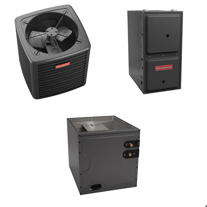 Goodman - 2.5 Ton Cooling - 80k BTU/Hr Heating - Air Conditioner + Variable Speed Furnace System - 13.8 SEER2 - 97% AFUE - Upflow - R-410A