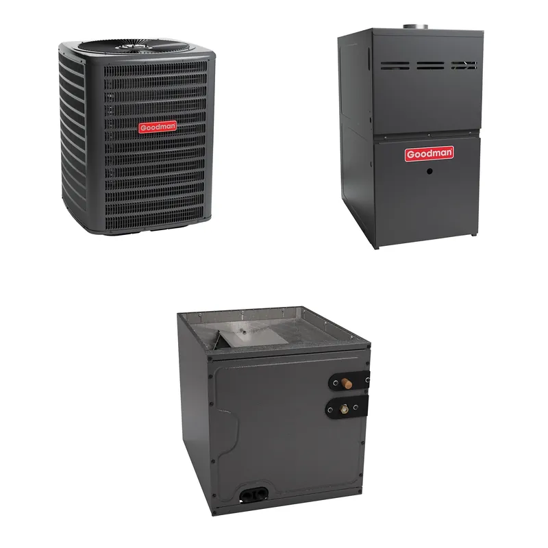 Goodman - 3.5 Ton Cooling - 60k BTU/Hr Heating - Air Conditioner + Multi Speed Furnace System - 13.5 SEER - 80% AFUE - Upflow - R-410A