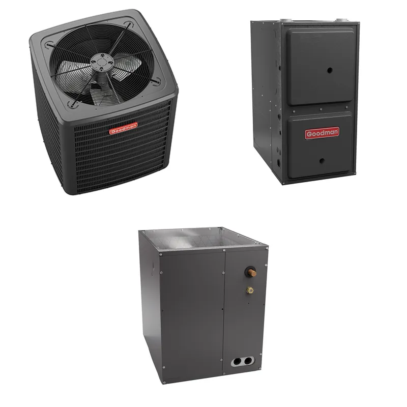 Goodman - 3 Ton Cooling - 100k BTU/Hr Heating - Air Conditioner + Variable Speed Furnace System - 14 SEER2 - 97% AFUE - Downflow