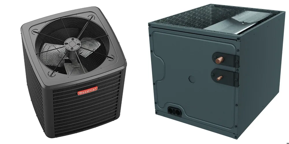 SK0330970-US20260702-105043-0 Goodman - 1.5 Ton Cooling - Air Conditioner + Coil System - 14.3 SEER2 - 14" Coil Width - For Upflow/Downflow Installation - Image 1