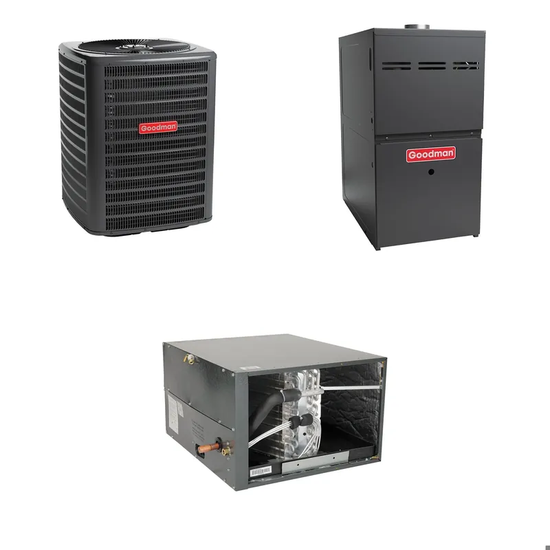 Goodman - 3.5 Ton Cooling - 120k BTU/Hr Heating - Air Conditioner + Multi Speed Furnace System - 14.0 SEER - 96% AFUE - Horizontal