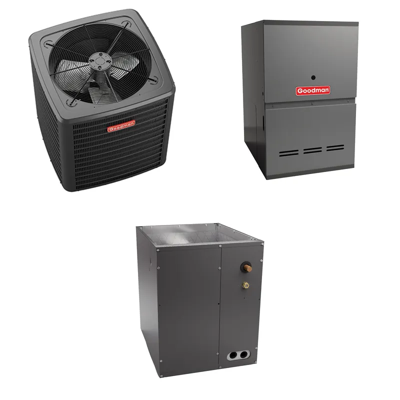 SK0331741-US20260702-105043-0 Goodman - 3.5 Ton Cooling - 80k BTU/Hr Heating - Air Conditioner + Variable Speed Furnace System - 15.2 SEER2 - 80% AFUE - Downflow - Image 1