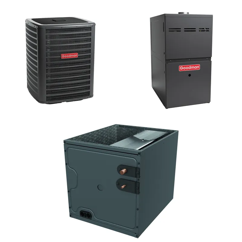 Goodman - 2.0 Ton Cooling - 60k BTU/Hr Heating - Air Conditioner + Variable Speed Furnace System - 14.7 SEER2 - 80% AFUE - Upflow