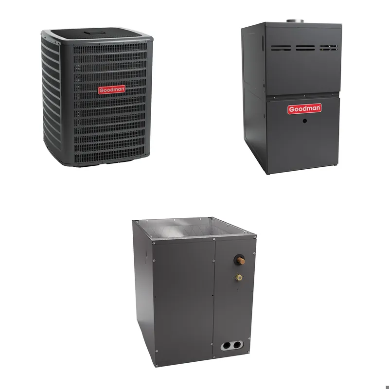 SK0332655-US20260702-105043-0 Goodman - 4.0 Ton Cooling - 100k BTU/Hr Heating - Air Conditioner + Variable Speed Furnace System - 14.3 SEER2 - 80% AFUE - Upflow - Image 1
