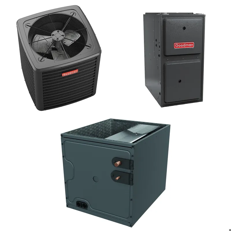 Goodman - 2 Ton Cooling - 40k BTU/Hr Heating - Air Conditioner + Variable Speed Furnace System - 15 SEER2 - 96% AFUE - Upflow