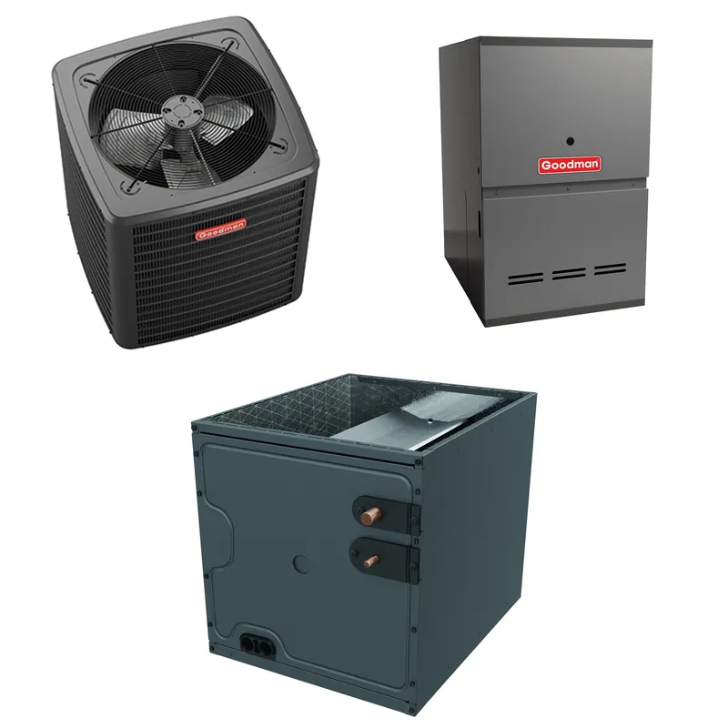 SK0333830-US20260702-105043-0 Goodman - 3 Ton Cooling - 100k BTU/Hr Heating - Air Conditioner + Variable Speed Furnace System - 15 SEER2 - 80% AFUE - Downflow - Image 1