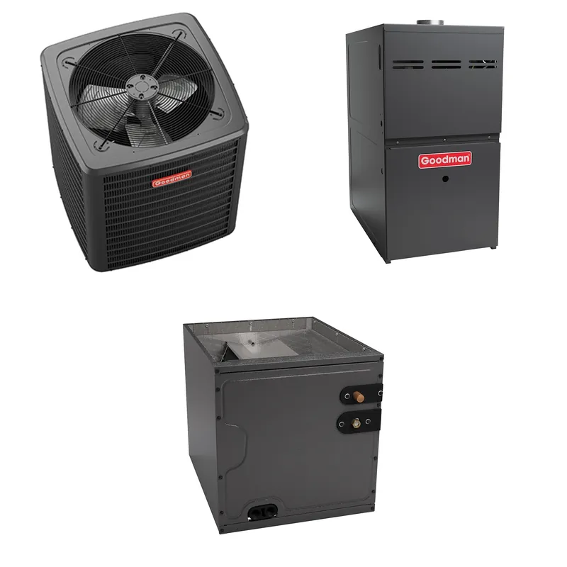 Goodman - 3.0 Ton Cooling - 60k BTU/Hr Heating - Air Conditioner + Multi Speed Furnace System - 15.2 SEER2 - 80% AFUE - Downflow - R-410A