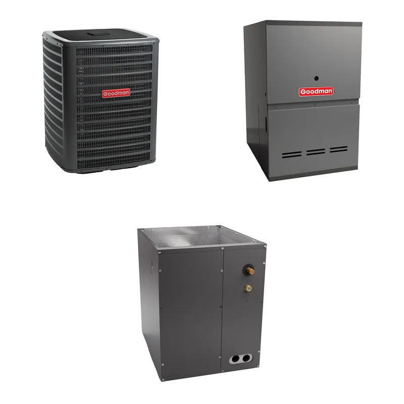 SK0334370-US20260702-105043-0 Goodman - 3.5 Ton Cooling - 100k BTU/Hr Heating - Air Conditioner + Variable Speed Furnace System - 15 SEER2 - 80% AFUE - Downflow - Image 1