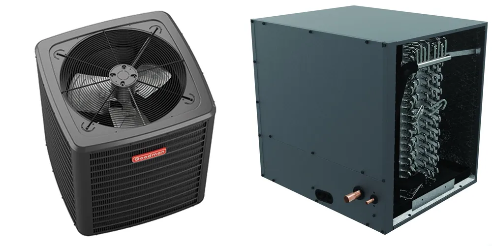 SK0335065-US20260702-105043-0 Goodman - 3.5 Ton Cooling - Air Conditioner + Coil System - 14.3 SEER2 - 24.5" Coil Width - For Horizontal Installation - Image 1
