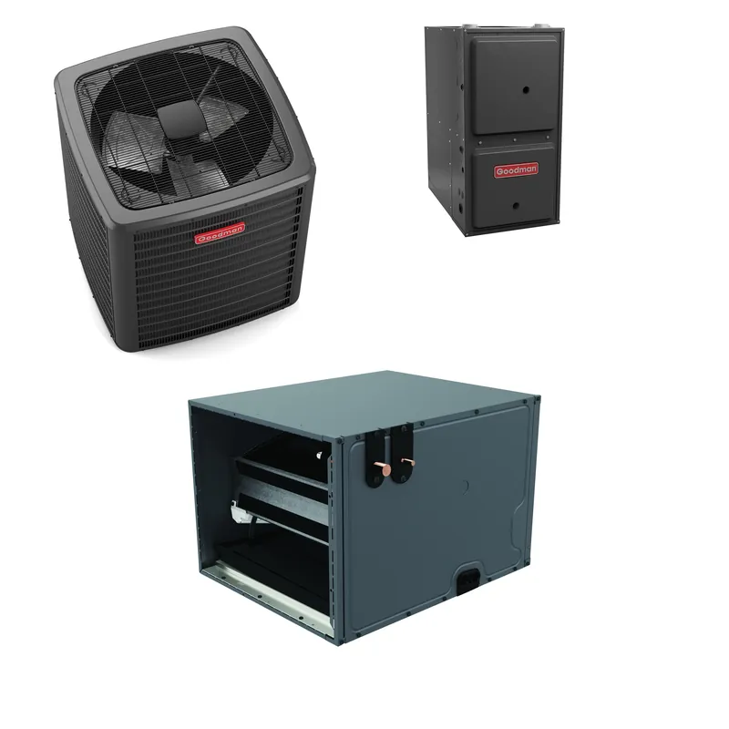 Goodman - 3.0 Ton Cooling - 60k BTU/Hr Heating - Air Conditioner + Variable Speed Furnace System - 16 SEER2 - 97% AFUE - Horizontal