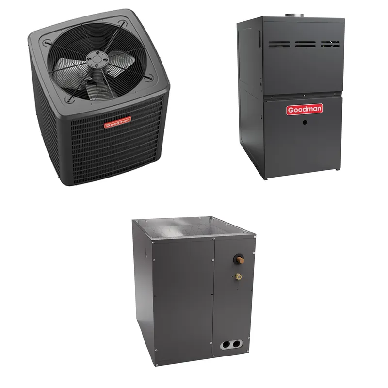 Goodman - 4 Ton Cooling - 80k BTU/Hr Heating - Air Conditioner + Multi Speed Furnace System - 13.5 SEER2 - 80% AFUE - Downflow