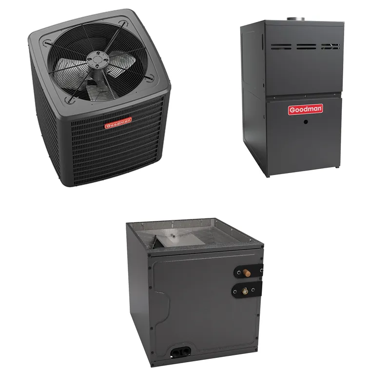Goodman - 3.0 Ton Cooling - 100k BTU/Hr Heating - Heat Pump + Furnace System - 14.3 SEER2 - 80% AFUE - Upflow - R-410A