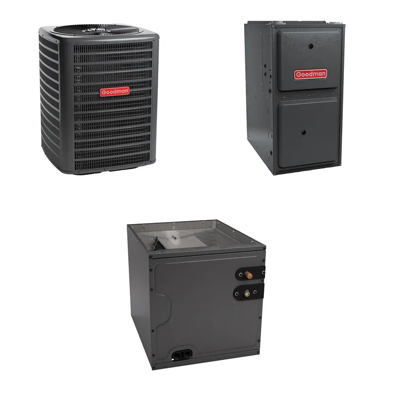 Goodman - 2.0 Ton Cooling - 60k BTU/Hr Heating - Air Conditioner + Multi Speed Furnace System - 15.0 SEER - 96% AFUE - Upflow - R-410A